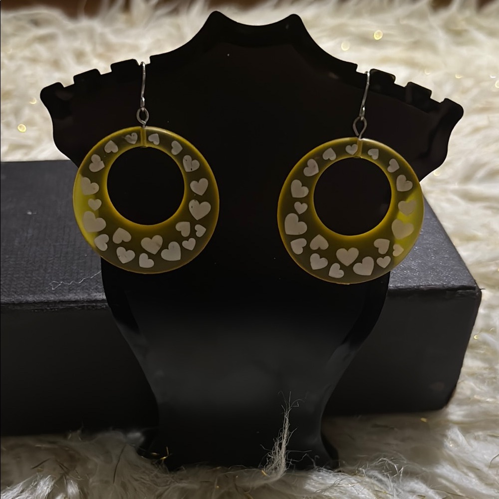 Heart Patterned Yellow Earrings